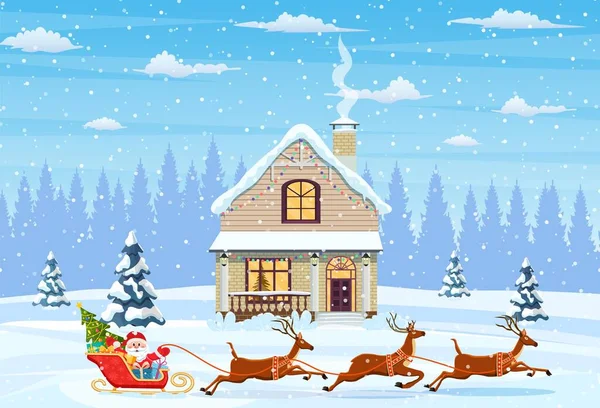 Ház havas karácsonyi táj — Stock Vector