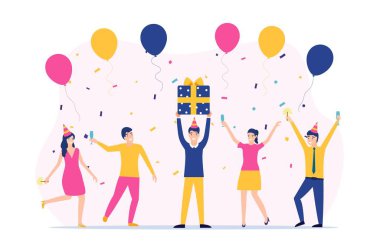 Bir grup mutlu insan bayramı kutlamak için el kaldırıyor.