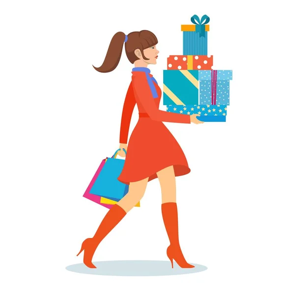 Femeie cu saci de cumpărături — Vector de stoc