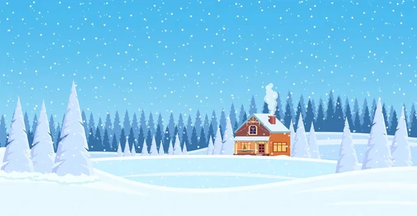 Fondo de paisaje navideño con nieve y árbol — Vector de stock