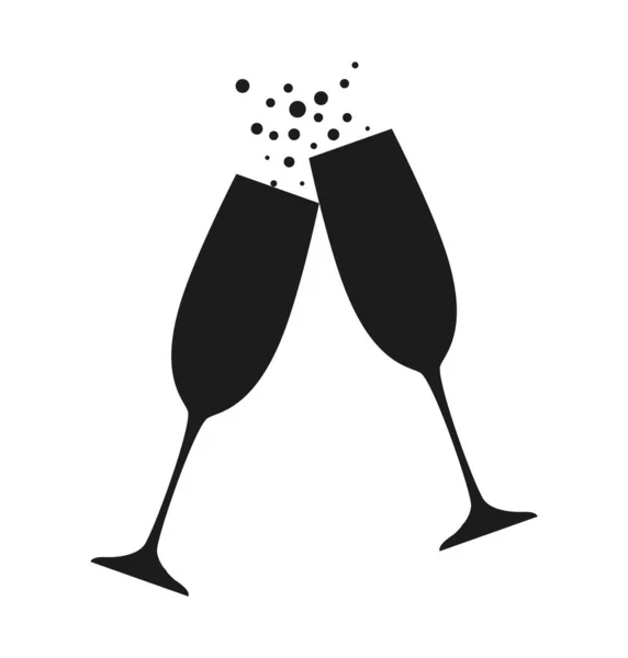Svartvita champagneglas med bubblor — Stock vektor