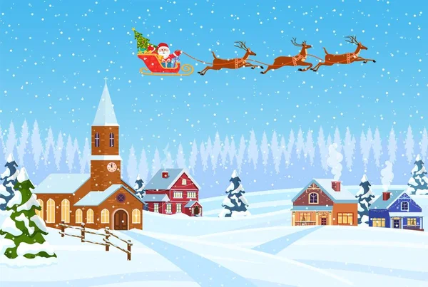 Casa en el paisaje nevado de Navidad — Vector de stock