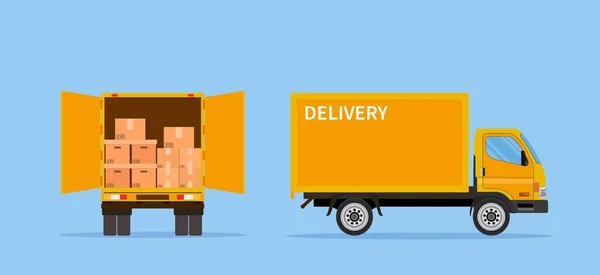 Delivery truck isolated on blue background. — Stok Vektör