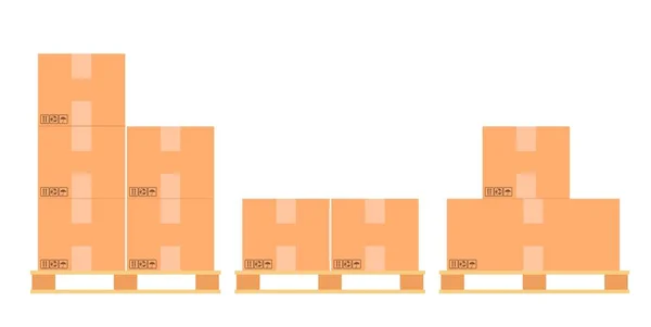 Pudełka kartonowe na palecie drewnianej. — Wektor stockowy