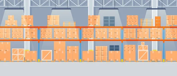 Intérieur de l'entrepôt avec boîtes en carton — Image vectorielle