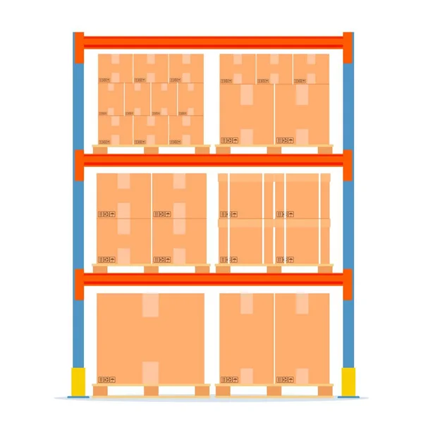Prateleiras de armazém com caixas. Ícone de equipamento de armazenamento. — Vetor de Stock