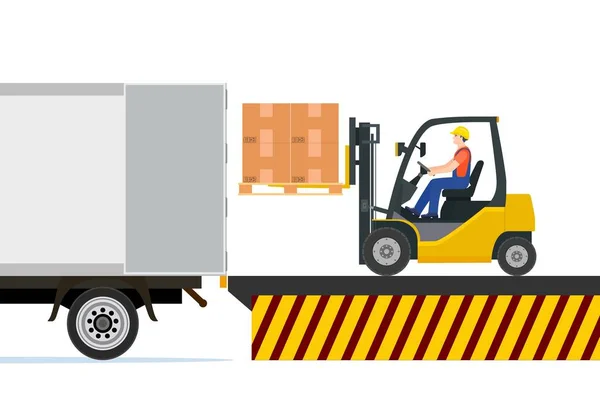 Forklift palet kutularını kamyona yüklüyor. — Stok Vektör