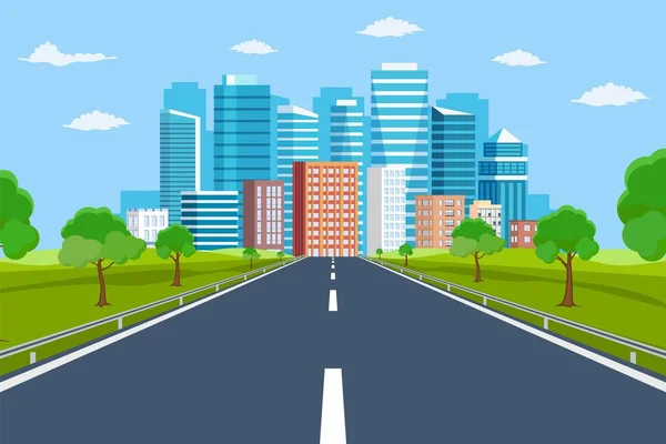 Route vers les bâtiments de la ville à l'horizon — Image vectorielle