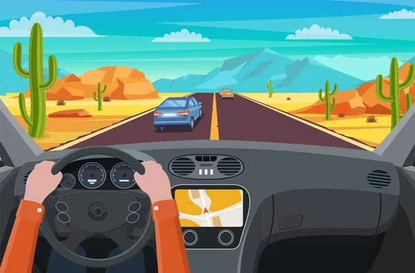 Camino en el desierto — Vector de stock