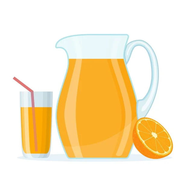 Orange juice in transparent glass jar. — Stock Vector