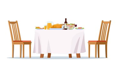 Masa hazır, şenlikli yemek yemekleri.,