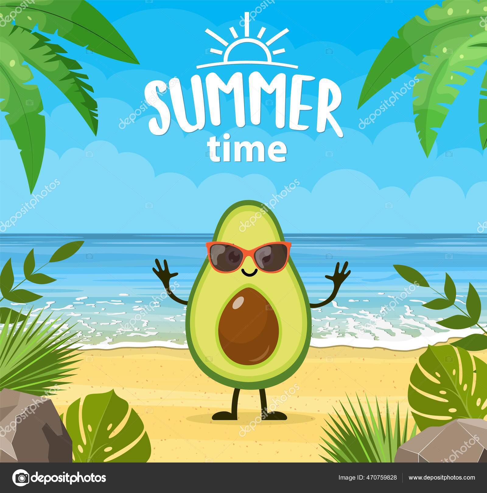 Funny summer banner with fruit characters. Stock Vector Image by ©drogatnev  #470759828