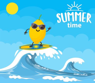 limon karakterleri dalgalarda sörf yapıyor.