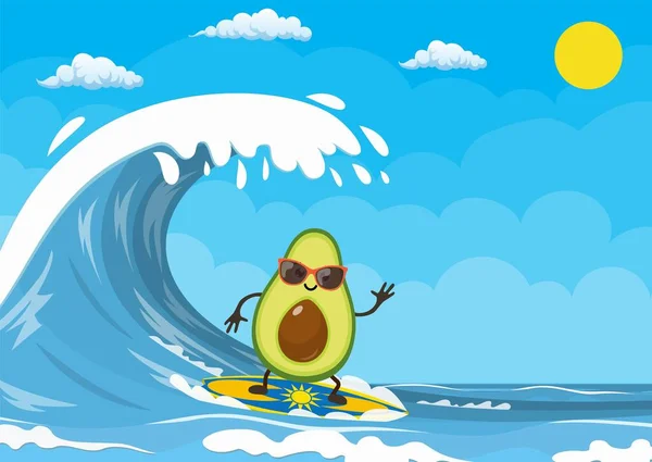 Avokado tecken surfa på våg. — Stock vektor