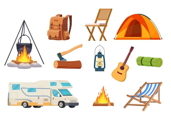 Vektor-Set von Camping-Elementen. — Stockvektor
