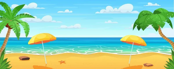 Panorama marino. Playa tropical — Vector de stock