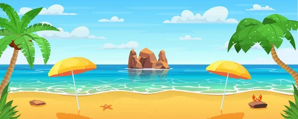 Panorama marino. Playa tropical — Vector de stock