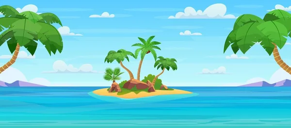有棕榈树的热带卡通岛 — 图库矢量图片