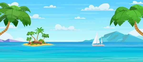 Kreslený tropický ostrov s palmami — Stockový vektor