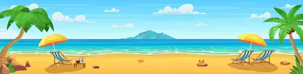 Літній тропічний пляж з шезлонгами — стоковий вектор