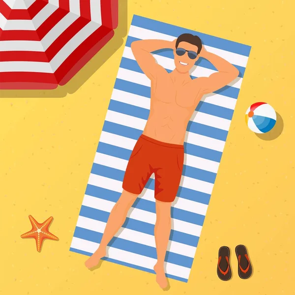 Een man op het strand. Zomertijd — Stockvector