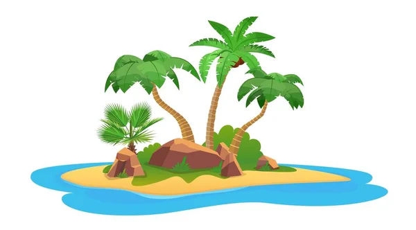 Tropical island with palm trees, sand and water — ストックベクタ