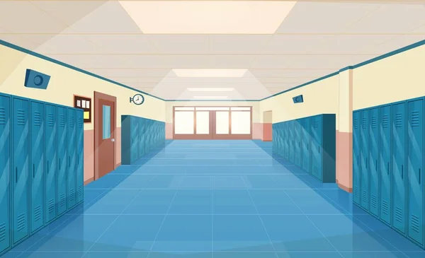 Interior do corredor da escola com portas de entrada, —  Vetores de Stock
