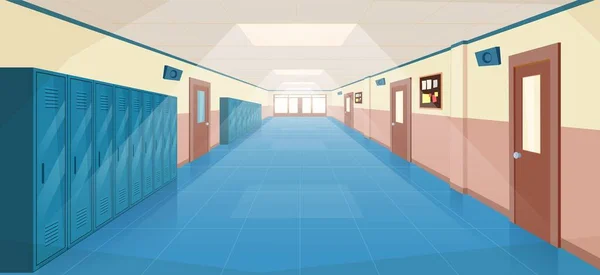 School hallway interior with entrance doors, — Stock Vector