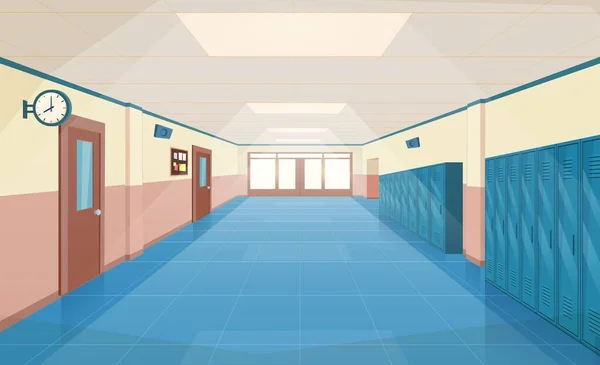 Intérieur du couloir scolaire avec portes d'entrée, — Image vectorielle