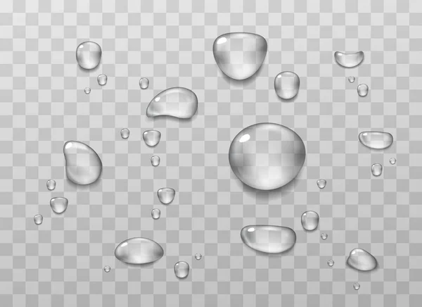 Big set of transparent drops of water. — Stock Vector