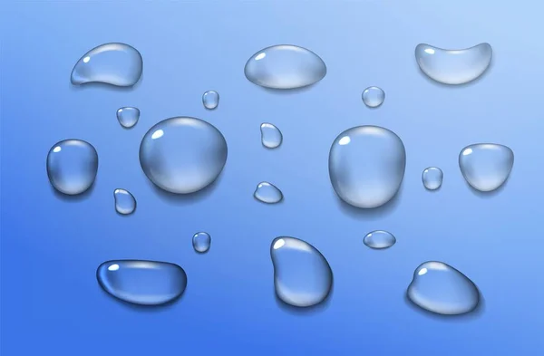 Big set of transparent drops of water. — Stock Vector