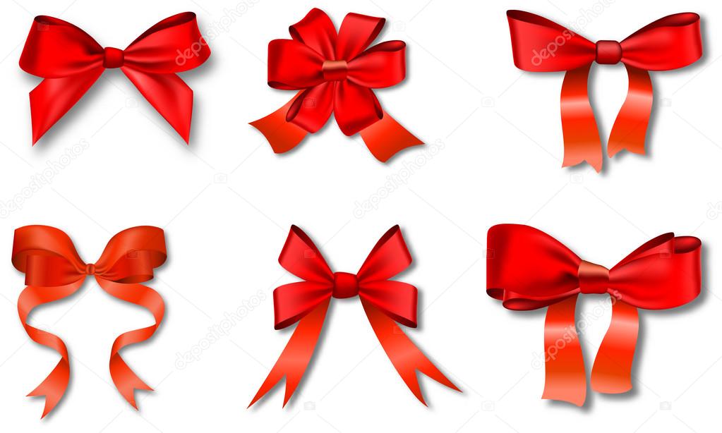 Set of red gift bows with ribbons. 