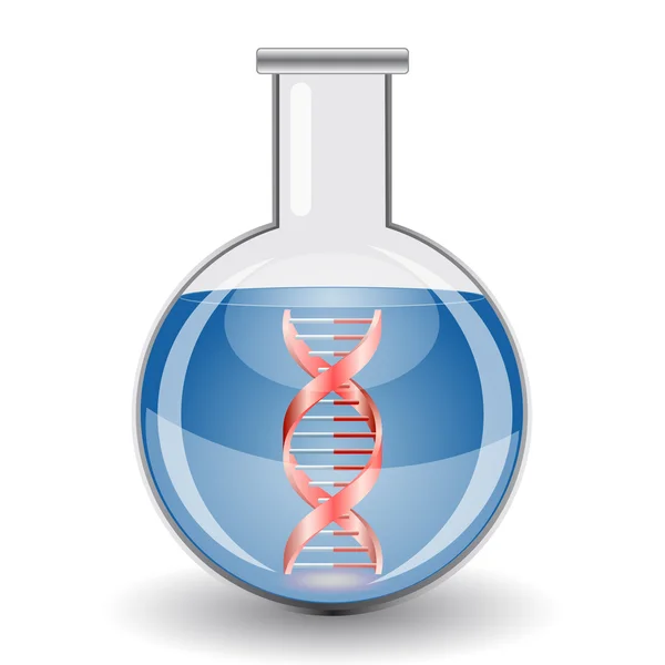 Frasco com líquido azul e sinal de ADN . —  Vetores de Stock
