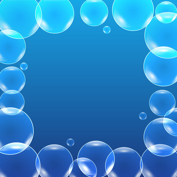 Vector shiny bubbles in blue water, 