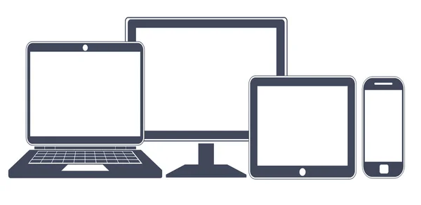 Gerätesymbole, Smartphone, Tablet, Laptop und Desktop-Computer. — Stockvektor