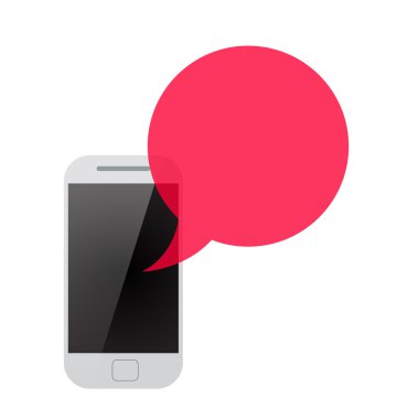 Smartphone ile kırmızı şeffaf konuşma balonu. 