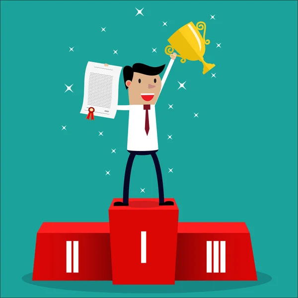 Bir podyum üzerinde ilk etapta işadamı şampiyon