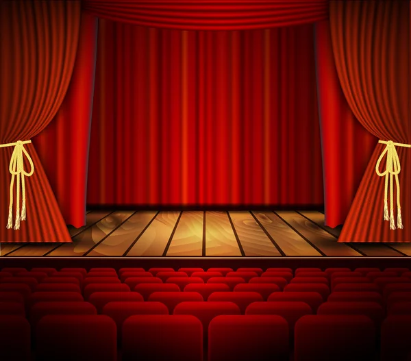 Escena de cine o teatro con cortina . — Vector de stock