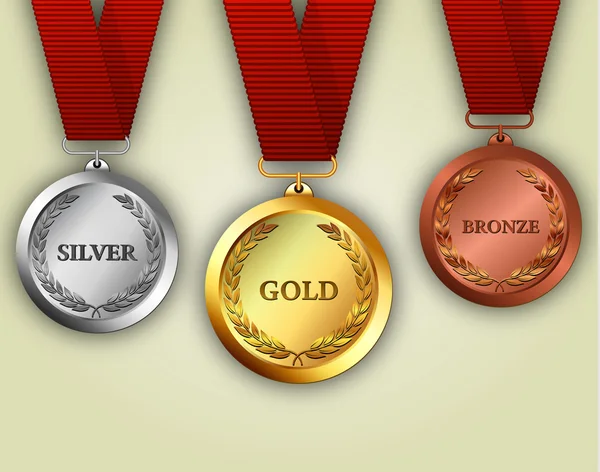 Conjunto de medallas de oro, plata y bronce — Vector de stock