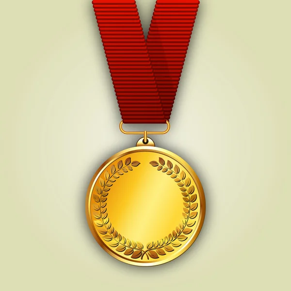 Vektor gold medal a piros szalag — Stock Vector