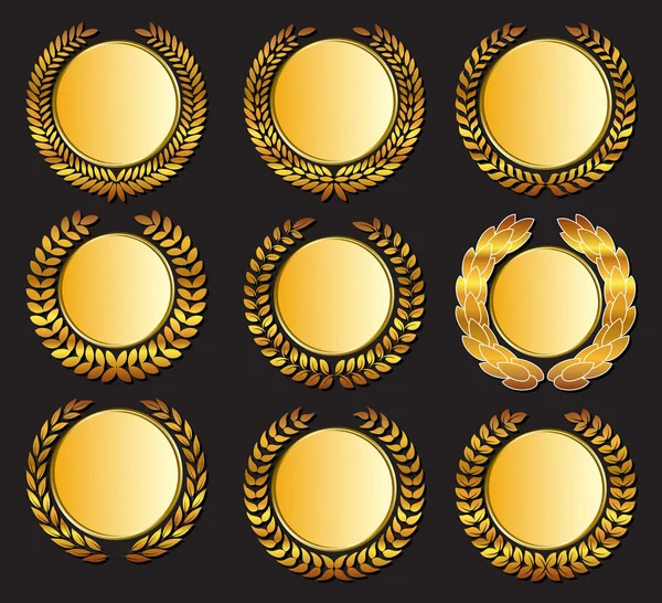 Médaille d'or vectorielle et lauriers — Image vectorielle