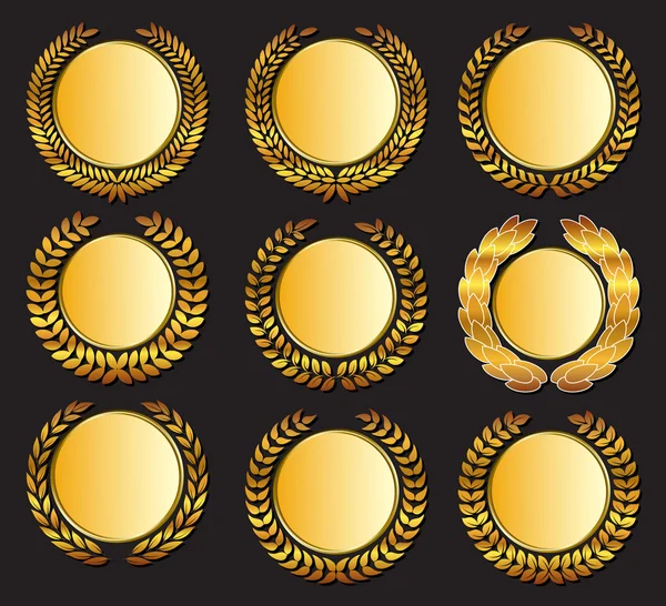 Medalla de oro vectorial y laureles — Archivo Imágenes Vectoriales