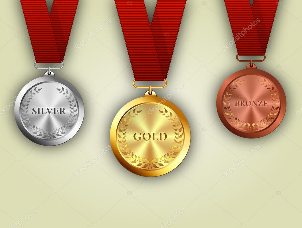 Set of gold, silver and bronze medals Stock Vector, Royalty Free Vector