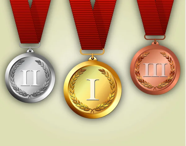 Medallas de oro y bronce en cintas — Vector de stock