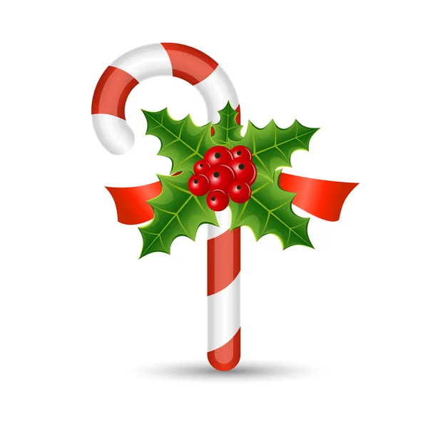 Canna di caramella di Natale con arco rosso — Vettoriale Stock