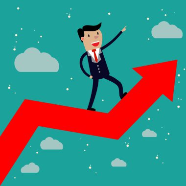 Büyüyen bir grafik üzerinde duran işadamı.