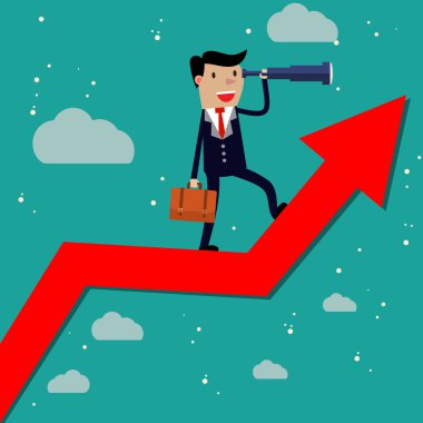 İş adamı ok grafik üzerinde durmak