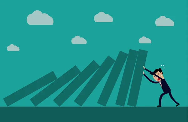 Domino fayans düşen güverte karşı zor iterek işadamı.