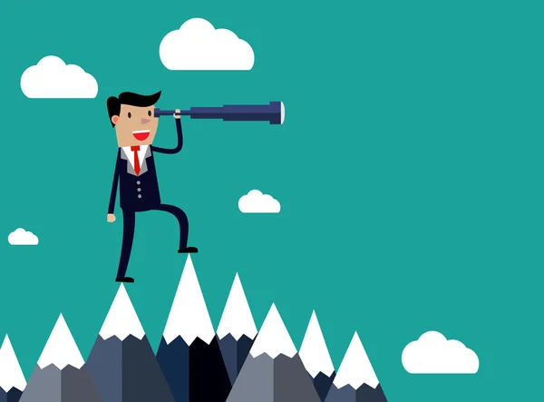 İşadamı dağın zirvesinde standı