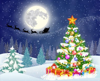 gece gökyüzü arka plan üzerinde Noel ağacı